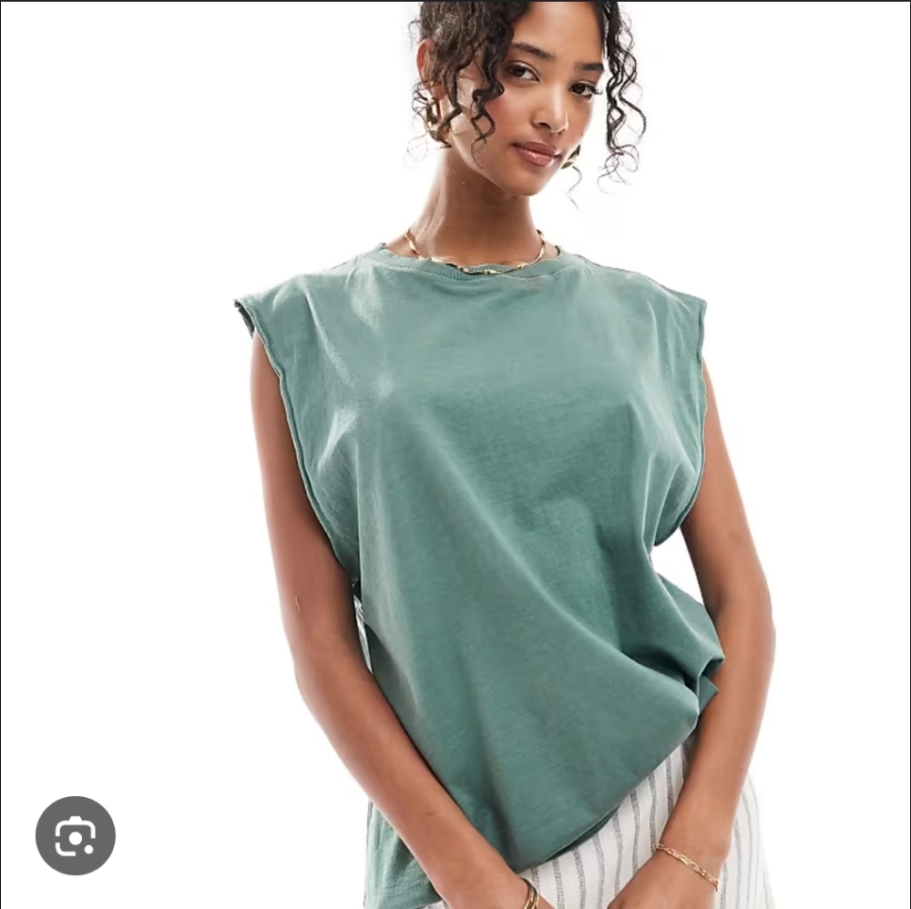 ASOS Design Washed Oversized Arm Drop Tank In Washed Sage Size 6